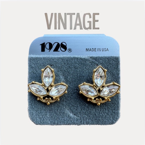 1928 Jewelry - Vintage 1928 Floral Rhinestone Earrings